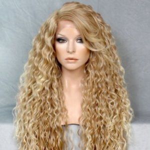 Human Hair Blend Lace Front Wig wavy Blonde mix